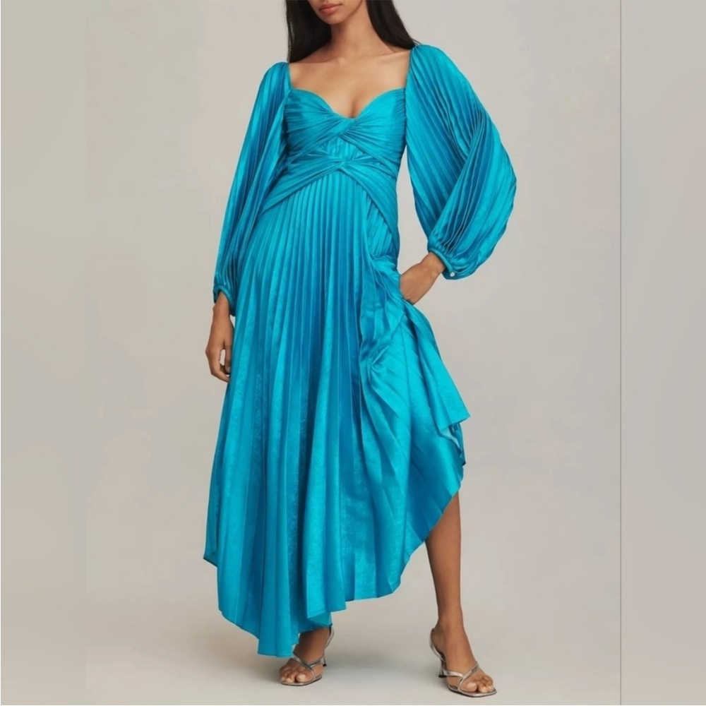 Acler Larimer Long-Sleeve V-Neck Asymmetrical Midi Dress